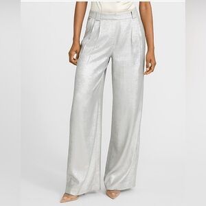 NWT Express High Waisted Silver Metallic Relaxed Trouser - size 16